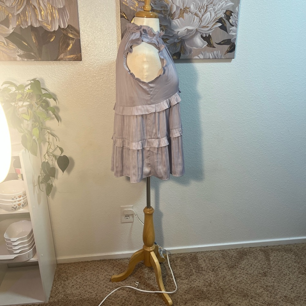 💐HP💐 Anthropologie Lavender Tiered Ruffle Sleeveless Blouse Top Size -XS - Picture 6 of 8